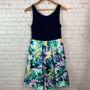 Eliza J. Floral Ruffled Navy Blue Midi Dress 8